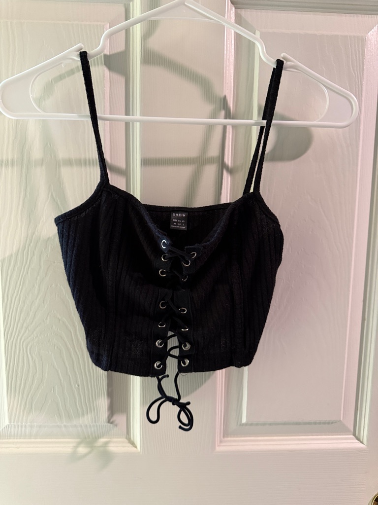 Shein Black Ribbed Lace-Up Crop Cami